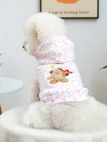 PETCIRCLE 1件宠物服装，室内外皆宜，欧美韩风，适合贵宾犬、泰迪犬、小型犬和幼犬，休闲舒适连帽衫 - Party Bear - 彩色 - 查看 2