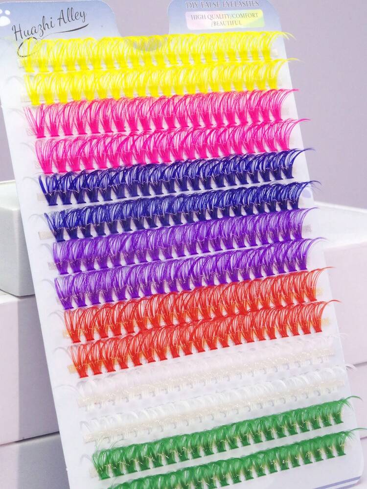 280pcs/Set Colorful Mixed D-Curl Fluffy Lengthening False Eyelashes, Soft Handmade Delicate Segmented Lashes For Cosplay, Stage Makeup, High Volume - View 6