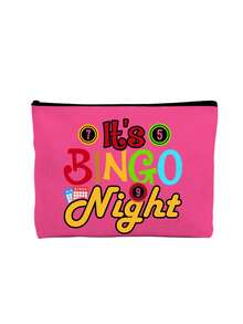 "Bingo"字母印花旅行盥洗包，卡通趣味多功能帆布包，充電器收納包，旅行化妝必需品包：女性旅行必需品包，中性拉鍊包，化妝品、彩妝和輕便旅行必需品，適合青少年、生日和旅行配件，節日禮物，母親節禮物 - 彩色 - 查看 14