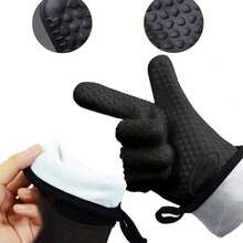 OVEN GLOVES SILICONE FINGERS GRILL KITCHEN OVEN 2 PCS HEAT RESISTANT - 黑色 - 查看 6