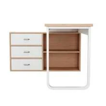 Simple Desk, Office Desk, Three Drawers, Two Open Shelves, Solid Steel Tube Frame, Wide And Thick Top, High Load Capacity, Natural Appearance - Natural Color - View 6