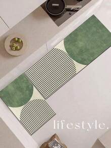 1pc Of A Dark Green Mat With Black Stripe Pattern, Rubberized Soft Cushion Kitchen Floor Mat, Water-Absorbing And Easy To Clean, Suitable For Use In Kitchens, Bathrooms, And Other Areas. Ideal For Use Throughout The Year And For Various Holidays. - Multicolor - View 7