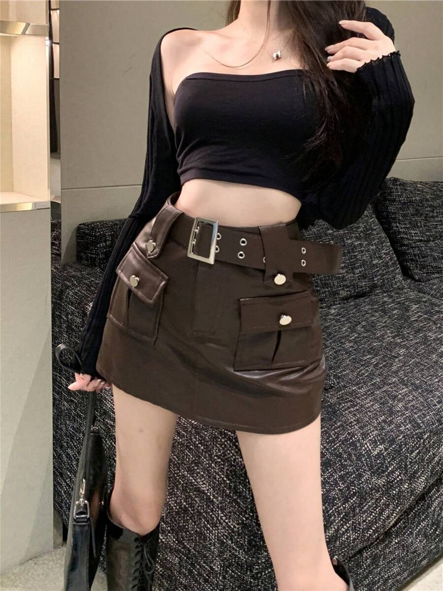 Women Skirts - Coffee Brown - View 1
