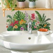 1PC Waterproof Tropical Floral Monstera Wall Decal, Removable PVC Jungle Plant Sticker, Suitable For Bathroom Tiles, Kitchen, Home Decor. - Multicolor - View 1
