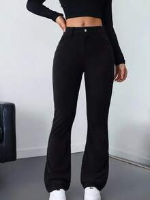 Women's High-Waisted Flare Jeans With Lycra Stretch, Shaping, Butt-Lifting, Bell-Bottom Style - 黑色 - 查看 4