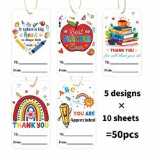 50PCS Teacher Appreciation Gift Tags With Hemp Rope - 5 Designs Colorful "Best Teacher Ever" Thank You Tags, Cute School Supplies Paper Tags For Teacher's Day, Graduation & Back To School Gift Wrapping - A - View 7