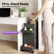 Gray Modern Fitness Equipment Storage Cart,Minimalist Floor-Standing Sports Gear Organizer Rack,Multifunctional Household Sundry Mobile Storage Trolley,For Home Gym Yoga Studio Store Yoga Mat Dumbbell Kettlebell Resistance Band Various Sports Supplies - Grey - View 8