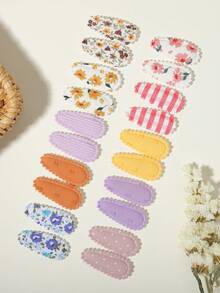 20pcs Muted Floral Fabric Hair Clips, Fresh Style Side Bangs Clips, Suitable For Spring/Summer Daily Wear Or Performance Matching - Mixed color - View 3