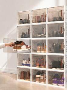 6pcs Transparent Stackable Shoe Storage Boxes, Flip-Top Dustproof Plastic Shoe Racks With Lids, Breathable Anti-Oxidation Shoe Storage Containers For Home, Dorm, Entryway - Multicolor - View 3