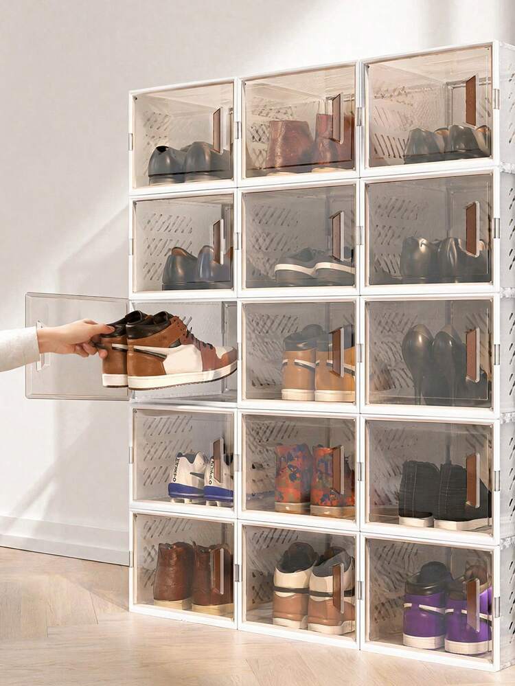 6pcs Transparent Stackable Shoe Storage Boxes, Flip-Top Dustproof Plastic Shoe Racks With Lids, Breathable Anti-Oxidation Shoe Storage Containers For Home, Dorm, Entryway - Multicolor - View 3