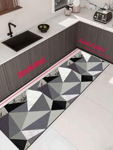 3.5mm Thick Absorbent Rubber Kitchen Mat, Large Or Small Rug, Modern Geometric Abstract Design In Black, White And Gray Tones With Layered Triangle Patterns, Faux Marble Texture Decorative Carpet, Can Be Trimmed To Fit Kitchen, Living Room Or Bedroom - Multicolor - View 19