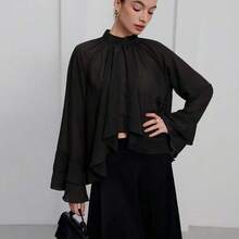 Aveloria  Blusa elegante y lujosa de gasa con volantes y capas en tonos púrpura-rojo para mujeres - Verde - Ver 7