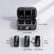 HITOZON Microfono senza fili da bavero con custodia di ricarica, 2 microfoni, cancellazione del rumore, indicatore LED della batteria, microfono plug-and-play per iPhone, Android, creatori di contenuti, streaming e registrazione video - Visualizzare 2