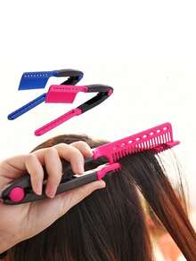 1pc V-Shaped Clip Hair Comb, Home Hair Styling Comb, Straightening Comb, Hair Styling Tool For Grooming And Trimming, Plastic Detangling Styling Comb, Smooth Hair Bangs Portable Travel Folding Multi-Function Hair Comb Pocket Comb - Multicolor - View 5