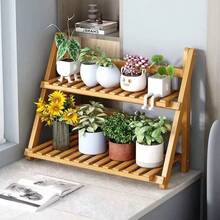 1 pieza Estantería plegable de bambú DIY para almacenamiento en el hogar, organizador de cocina - Marrón - Ver 2