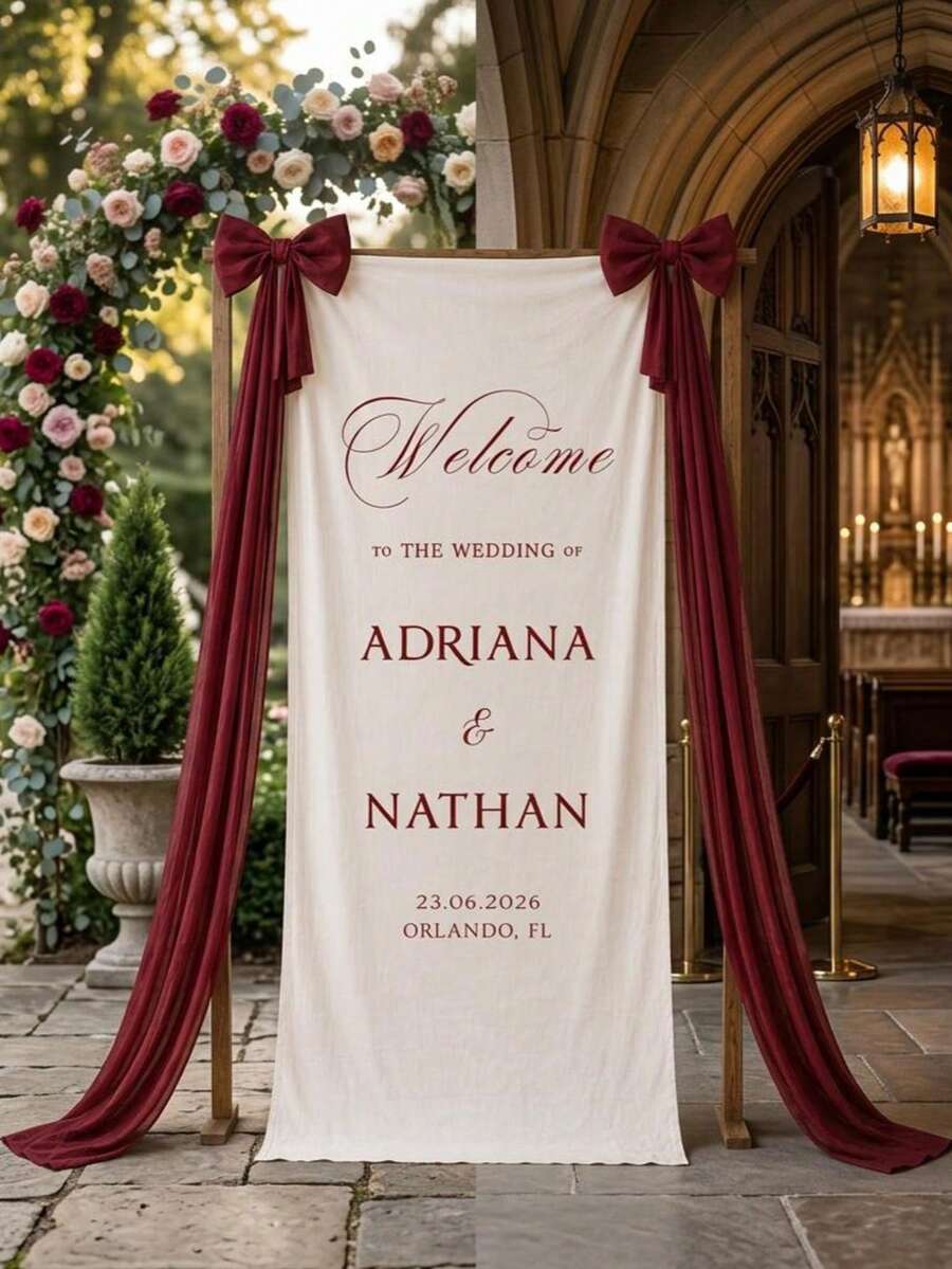 Custom Wedding Welcome Sign, Wedding Fabric Welcome Banner, Personalized Bridal Shower Name Sign, Wedding Decoration Fabric Sign, Personalized Party Banner Decor, Multiple Fabric Options - Multicolor - View 1