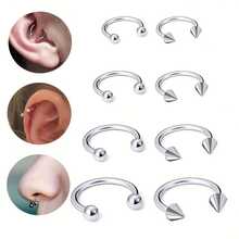 8 piezas Anillos nasales en C de acero inoxidable - Plateado - Ver 1