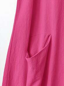 EMERY Vestido de verano casual de talla para mujer, de color verde militar sólido, sin mangas, con volantes en el bajo y parches de encaje en la espalda - Rosa Fucsia - Ver 3