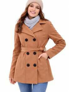 Women's Wool Blazer With Sash Belt - 駝色 - 查看 2