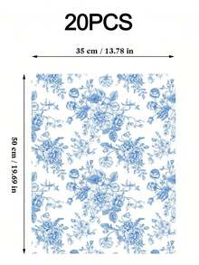 1/20 Sheets Blue Floral Gift Wrapping Paper - 14x20 Inch Chinese Vintage Blue & White Peony Rose Pattern, High-Quality Durable Paper, Suitable For Birthday, Wedding, Party, DIY Crafts, Bouquet Wrapping, Special Occasion Decoration, Elegant Packaging, Premium Craft Material - Multicolor - View 9