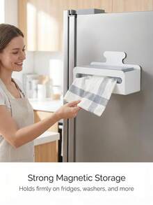 White Magnetic Paper Towel Holder: Strong Magnetic Adsorption On Metal Surfaces, No Drilling Required And No Damage To Walls, Suitable For Kitchen Refrigerator Side, Bathroom Sink, Bedroom And More, Bottom Opening For Easy Access - Multicolor - View 10