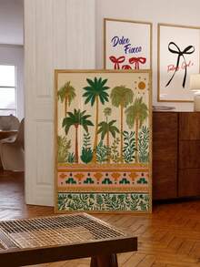 1pc Frameless Folk Art Palm Tree Tropical Print, Boho Botanical Poster For Bedroom, Dorm, Living Room, Back To School, Funky Posters, Gift - Palm Trees - View 3