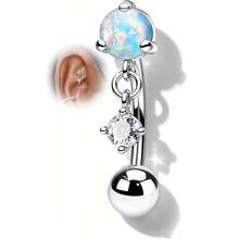 Vintage Rook Earrings Dangle 16G Pink Opal Eyebrow Rook Rings Stainless Steel Rook Eyeborw Piercing Jewelry - A - View 4