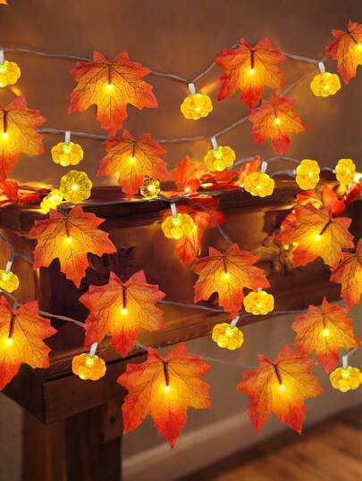 Pumpkin Maple Leaf String Lights, Autumn Thanksgiving Halloween LED Lights Decoration, Cute Pumpkin Maple Leaf Fairy Lights, Indoor Outdoor Holiday Home Decor Gift, Autumn Decor, Thanksgiving Decor, Harvest Festival Decor, Room Decor