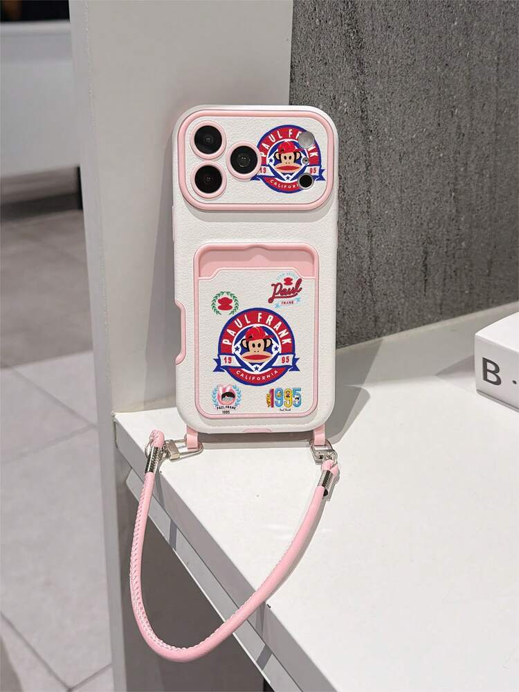 Officially Licensed Paul Frank Fashion Card Holder Lanyard Leather-Coated TPU Shockproof Protective Phone Case, Featuring Mascot Designs Of Big Mouth Monkey, Rabbit, Bear, Giraffe, Numbers & Letters, Compatible With Apple 11/12/13/14/14Plus/15/15Plus/16/16Plus/17/17Pro Series, Suitable For Gifts, Commuting, And Daily Anti-Drop Use - Multicolor - View 3