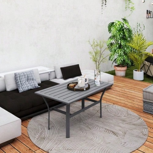 Metal Side Table/Balcony Table With Slatted Design, Weatherproof, Coffee Table/Garden Table, Easy-Care Sofa Table/Outdoor Table For Balcony, Garden, Terrace, Veranda, 91.5 X 55 X 45 Cm, Dark Grey - Dark Grey - View 1