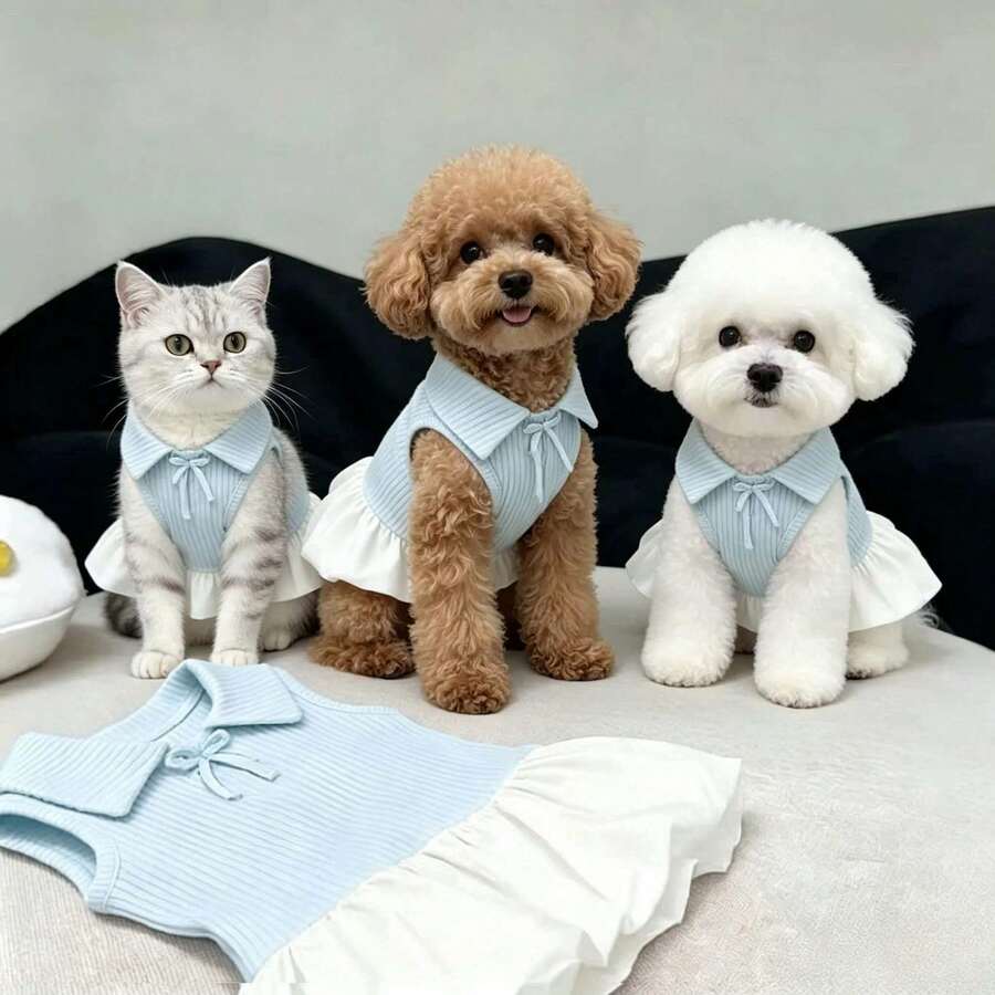 1pc Pet Dog Lightweight, Comfortable Bow Tie Dress, Cute Summer Outfit For Toy Poodle, Teddy Bear Small Dogs - Baby Blue - View 1