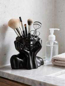 Ceramic-Texture Makeup Brush Holder Luxury Facial Sculpture Organizer Box Fashion Vanity Makeup Brush Rack For Makeup Tool Storage - Multicolor - View 4