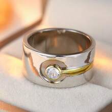 Bohemian Dual-Tone Ring Inlaid With Round Synthetic Cubic Zirconia, Ideal For Travel And Casual Daily Wear - Two-color - View 5