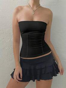 corsé sin tirantes para mujer, Tops blancos con hombros descubiertos, Top de tubo sin mangas, corpiño ajustado, ropa de verano - Negro - Ver 4