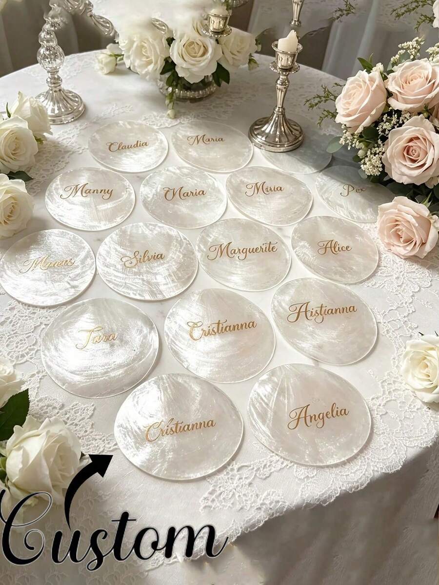 Personalized Shell-Shaped Acrylic Name Plate - Elegant Wedding Table Decor Suitable For Beach Weddings, Bridal Showers, Holiday Name Cards, Shell-Themed Welcome Cards And Table Decorations - Multicolor - View 1