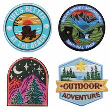 1 pieza Parche de planchar para aventura al aire libre, bordado de montaña y playa de la naturaleza, aplicación para decoración y reparación DIY de mochila, chaqueta, gorra - D - Ver 2