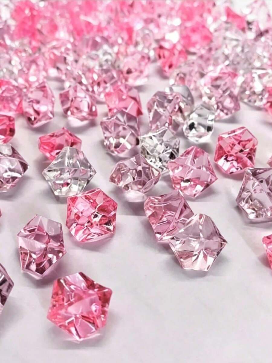 100pcs Mixed Pink Blue & Multicolor Transparent Artificial Crushed Ice Stones, Multi-Color Acrylic Fake Rhinestones, Crushed Ice Cubes, Rock Rhinestone Crystals, Fake Diamond Ice Cubes For Wedding Vase Decor, For Vase Fillers, Photography Props,1pc