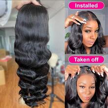 Bling Hair Glueless Wear And Go Human Hair Wig Body Wave 13x4 13x6 360 Lace Front Wig For Women 180% Density Pre-Cut Transparent Invisible Wigs Pre-Plucked With Baby Hairs Ready To Wear Brazilian Remy Hair - Natural Black - 查看 4