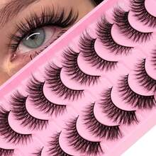 10 Pares de Cílios Postiços Naturais e Densos, Cílios Falsos de Vison Leves, Fofos e Bem Modelados, Extensões de Cílios Confortáveis para Uso Diário, Reutilizáveis e Fáceis de Aplicar para Iniciantes - Preto - Visão 6