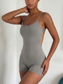 Mono sin espalda de una sola pieza elegante de verano - Gris - Ver 2