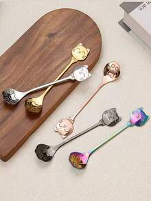 1pc/2pcs/4pcs/6pcs/8pcs Premium Stainless Steel Spoons, Multi-Color Spoons, Creative Cartoon Lucky Cat Smiling Face Paw Spoons, Coffee Stirring Spoons, Dessert Spoons, Cat Paw Strainer Spoons, Suitable For Kitchen, Restaurant, High-End Hotel - Gold and Silver - View 6