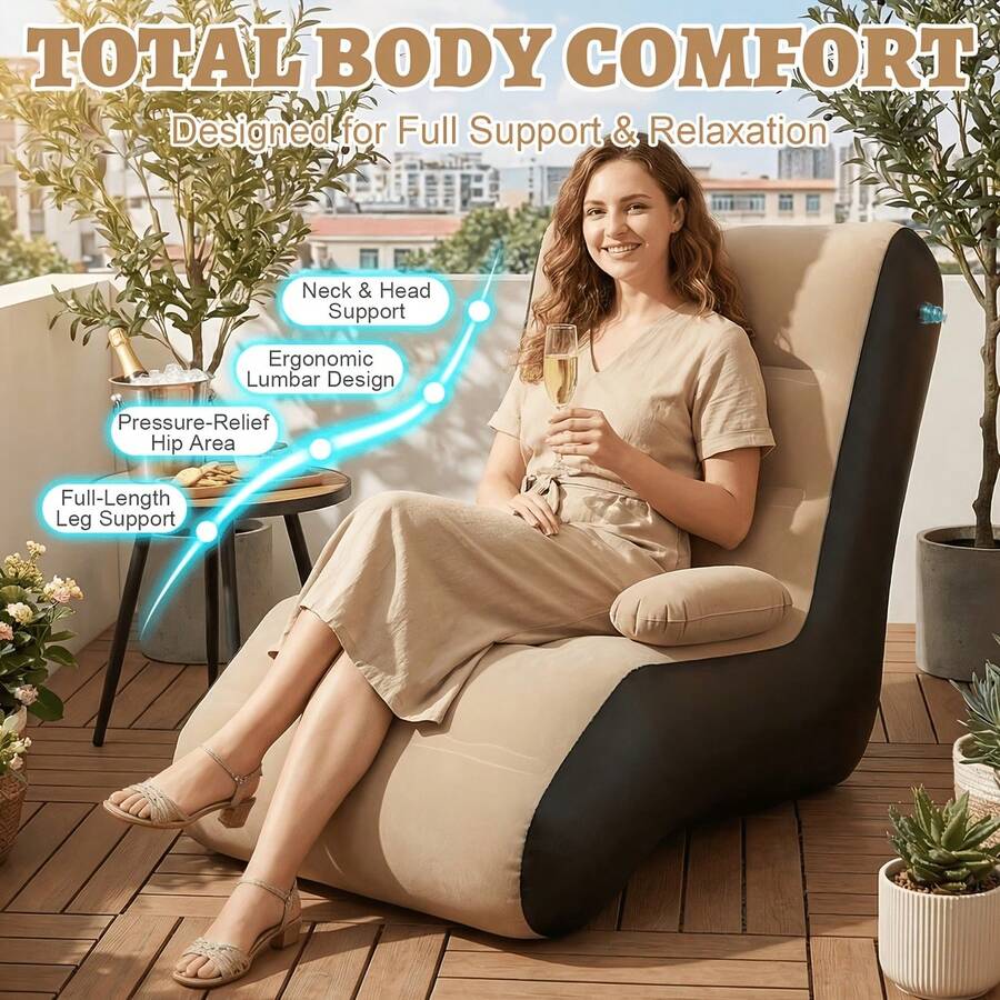 1pc Inflatable Slouchy Sofa Home Leisure Fashion Comfortable Air Bed Indoor Folding Bed Leisure Sofa - Multicolor - View 1