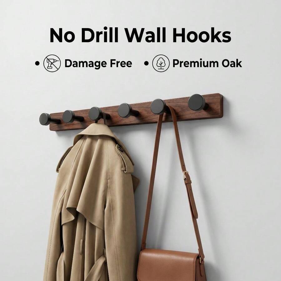 Wooden Clothes Hooks ;Wooden Storage Rack;Coat Rack Wall Mount ;Rustic Large Coat Rack Wall Mount-9.8-15.3'' Long Coat Rack For Wall, Wood Coat Rack Hook, Farmhouse Coat Hanger Wall Mount For Hanging Jacket Coat - Black - View 1
