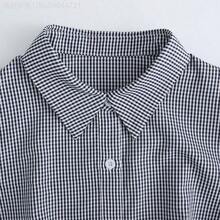 MewMuse.  Blusa de manga corta con cuello de encaje a contraste, de estilo casual/laboral/fiesta/vacaciones, en cuadros azules, para mujer. Camisa a cuadros con volantes, ropa retro para mujer, camisa casual de negocios. Camisa de botones a rayas blanca y negra, camisa de trabajo para mujer. Blusas y tops para mujer, ropa de trabajo. Camisa de manga abullonada, blusa de trabajo. Blusa de vestir formal, camisas de verano elegantes y clásicas con rayas para mujer. - Celeste - Ver 5