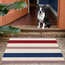 1pc Red & Blue Striped Flannel Doormat, Soft & Comfortable, Rectangular Floor Mat, Anti-Slip & Absorbent, Washable, Suitable For Entryway, Kitchen, Balcony, Indoor & Outdoor Use, Fits Holiday Decor - 1PC - View 3