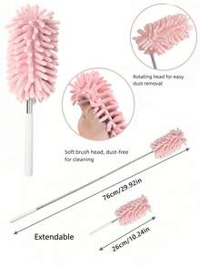 1pc Extendable Bendable Microfiber Cleaning Duster - Extended Length, Detachable Washable Handheld Anti-Static Duster, Multi-Purpose Cleaner For Car Interior, Dashboard & Vents, Ceiling Fans, High Ceilings, Blinds, Home Cleaning Tool Supplies - A - View 5