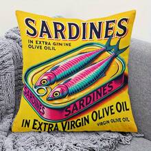 1pc Olive Oil Sardine Pattern Decorative Pillow Case With Hidden Zipper, Suitable For Sofa, Living Room, Office And Home Decor - Machine Washable (Double-Sided Print, Pillow Insert Not Included) - Multicolor - View 1