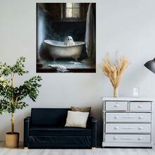 1pc 2D Flat Wooden Framed Canvas Painting - Haunted Bathroom Art, Modern Gothic Wall Decor, Waterproof & Odorless, Ready-to-Hang with Hooks for Living Room, Bedroom, Office, Bar, Bathroom Wall Decor, Home Decoration, Eerie Artwork, Odorless Artwork, Spooky Artwork, Art Collectors, Bedroom Artwork, Dark Aesthetic, Highquality Print, Horror Decor, Horror Fans, 2D Flat, Perfect for Room Decor - Enmarcado - Ver 5