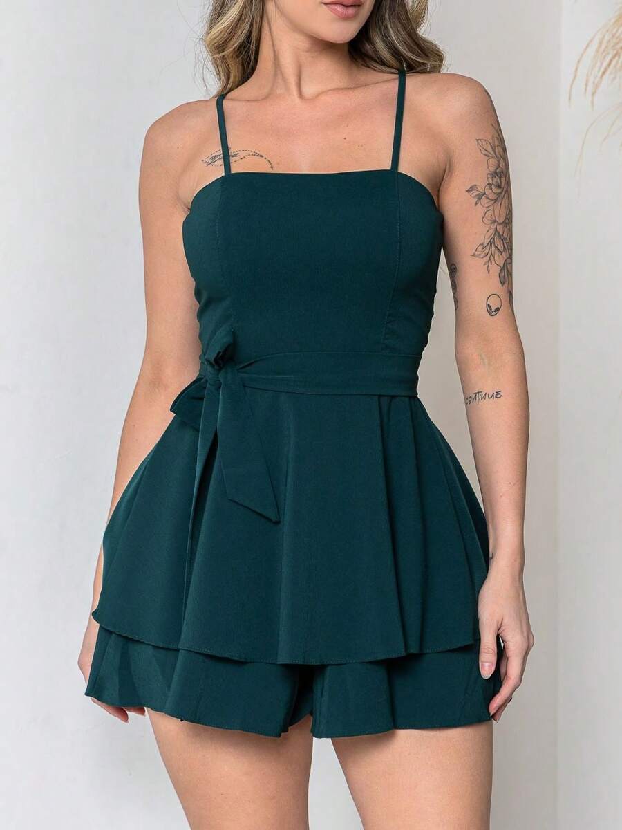 Basic Printed Romper With Padded Cups Duna Premium Sizes P, M, G, And GG - Green Petroleum - View 1