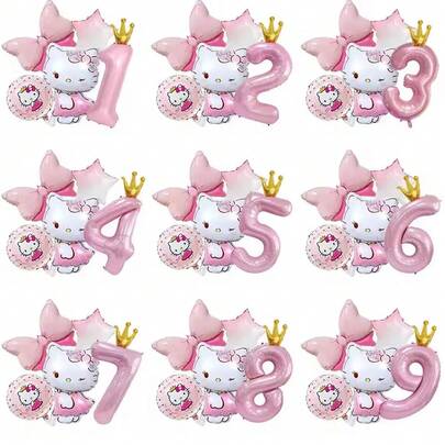  Sanrio Numeric Balloon Set, Hello Kitty Pink Cute Theme Party Balloon Decoration Combo, Hello Kitty Theme Birthday Party Decor Kawaii, Hello Kitty Numeric Foil Balloon Set Party Gift, Hello Kitty Holiday Casual Gathering Decor, Hello Kitty Celebration Festival Party Decoration